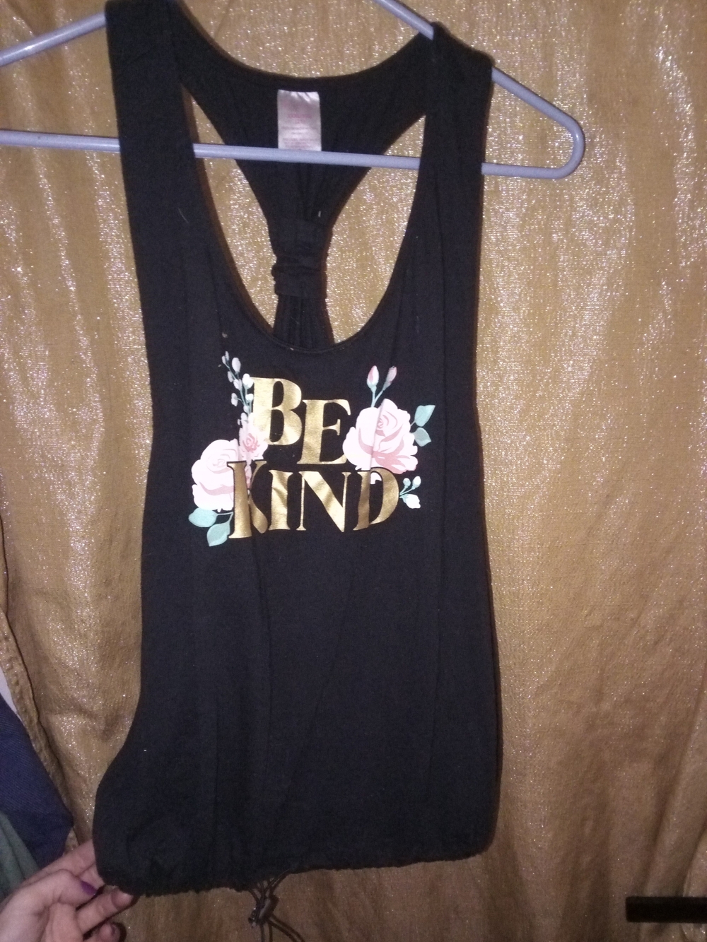 "Be Kind" Black Tank Top with Floral Gold Print - NOBO